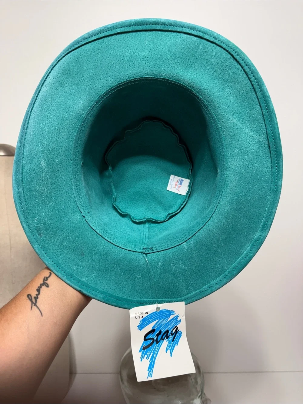 Vintage Made in USA Leather Suede Teal Hat